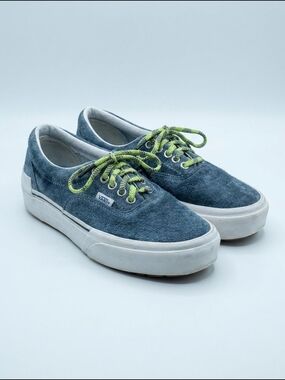 Vans Blue Suede Low-Top Sneakers with Lime Green Laces
